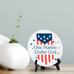 One Nation Under God (5 x 5“) Circle Table Sign with Acrylic Stand | American Pride Decoration