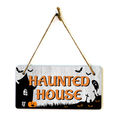 Haunted House 5x10 Hanging Plus Wall or Door Sign | Rustic Twined | Spooky Halloween Decoration