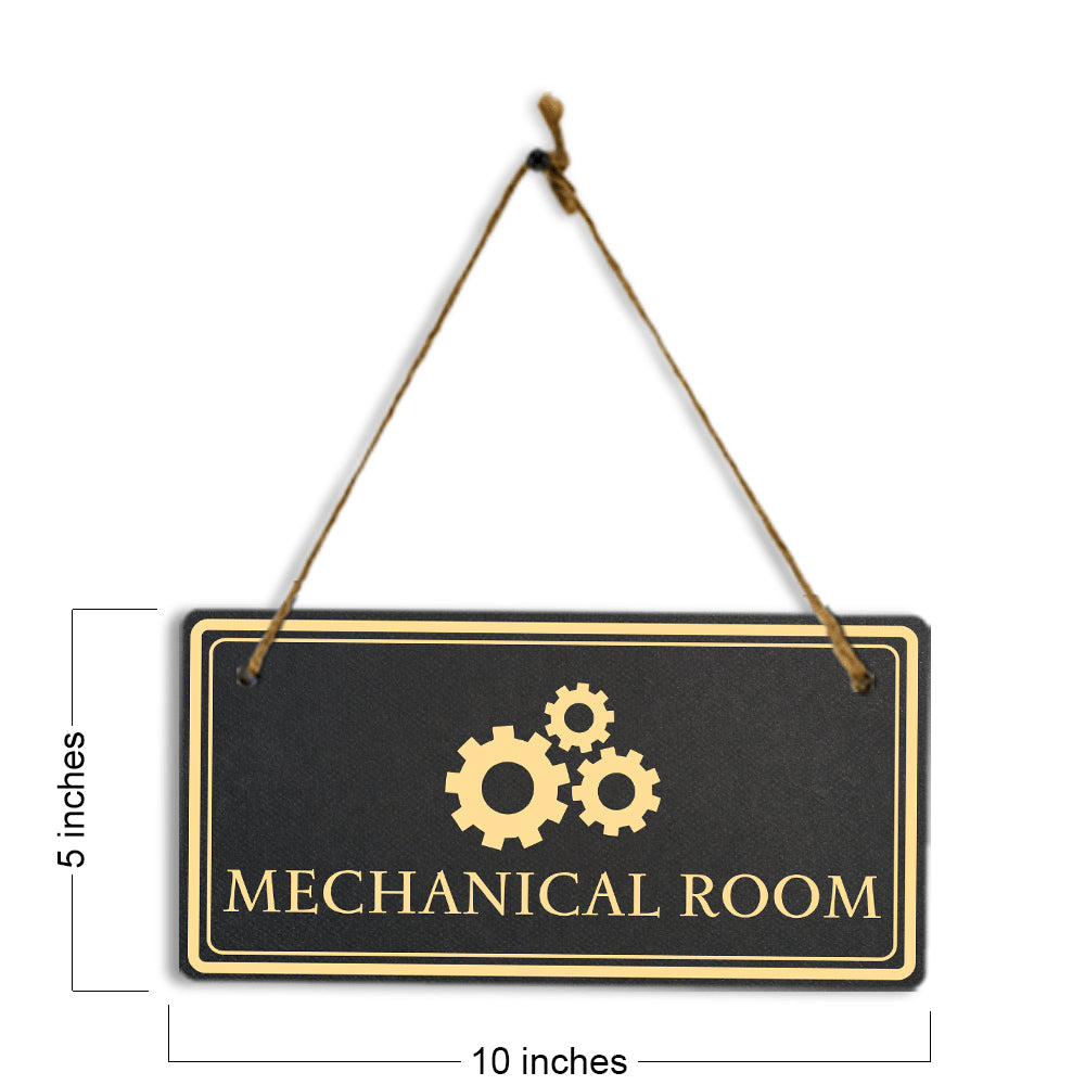 Mechanical Room 5x10 Hanging Plus Wall or Door Sign | Rustic Twine | Workplace Signage