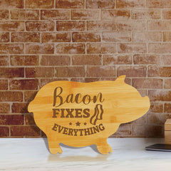 Bacon fixes everything (13.75 x 8.75") Pig Shape Cutting Board | Funny Decorative Kitchen Chopping Board