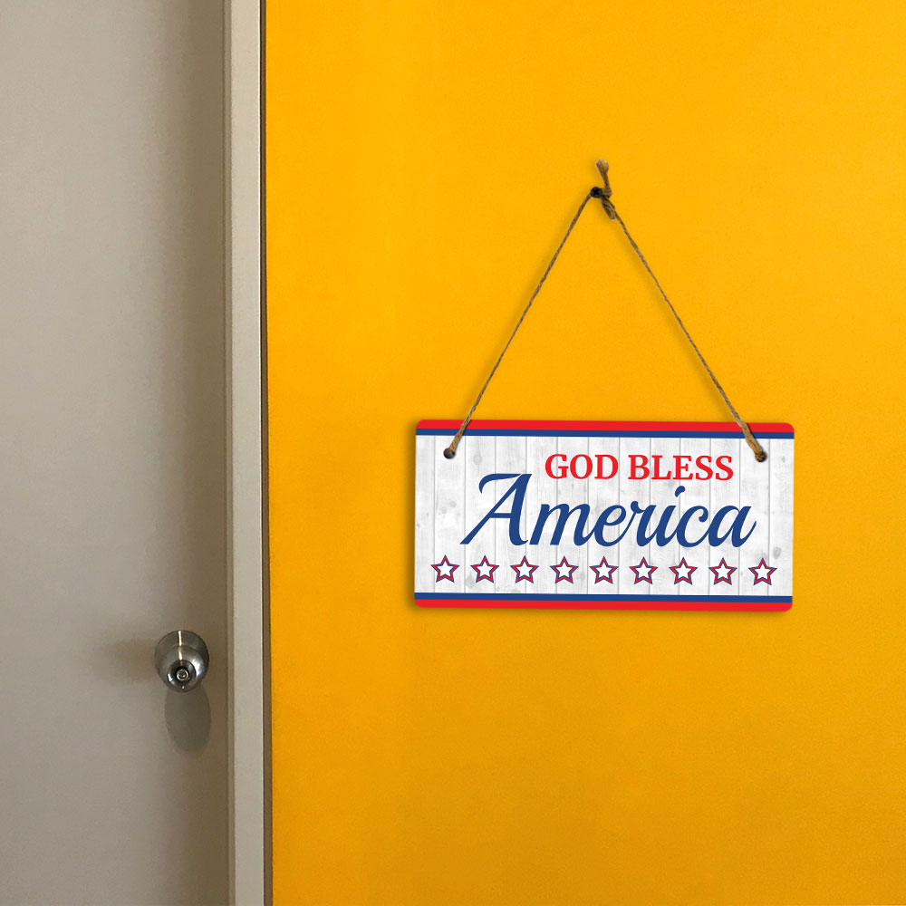 God Bless America 5x10 Hanging Plus Wall or Door Sign | Patriotic Home & Office Decor