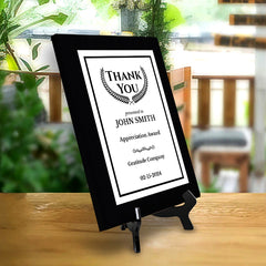 Thank You Gratitude and Appreciation Customizable Black Frame Award Plaque | Easel Mount Option | Recognition of Achievement and Service Personalizable Plaques