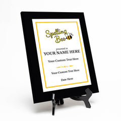 Spelling Bee Competition Customizable Black Frame Award Plaque | Easel Mount Option | Achievement and Recognition Personalizable Plaques