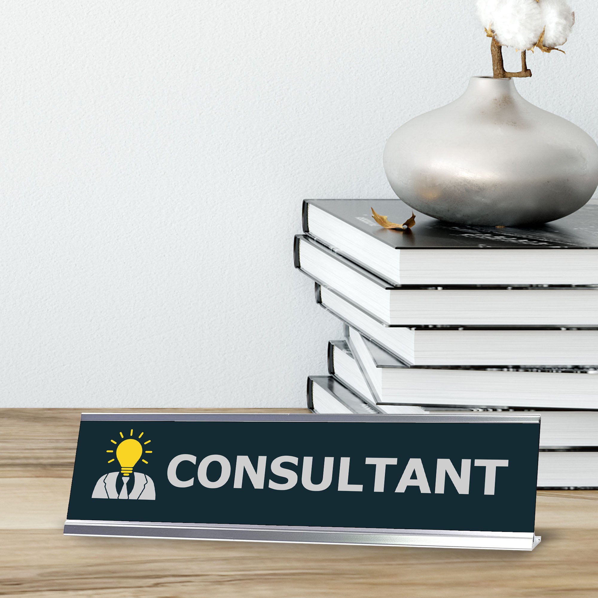 Consultant Bulb, Silver Frame,Desk Sign (2x8")