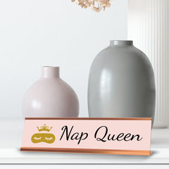 Nap Queen, Gold Frame Desk Sign (2x8)