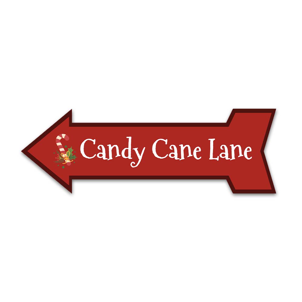 Arrow Shape Plus Candy Cane Lane 12x4" Wall or Door Sign | Christmas Holiday Decoration