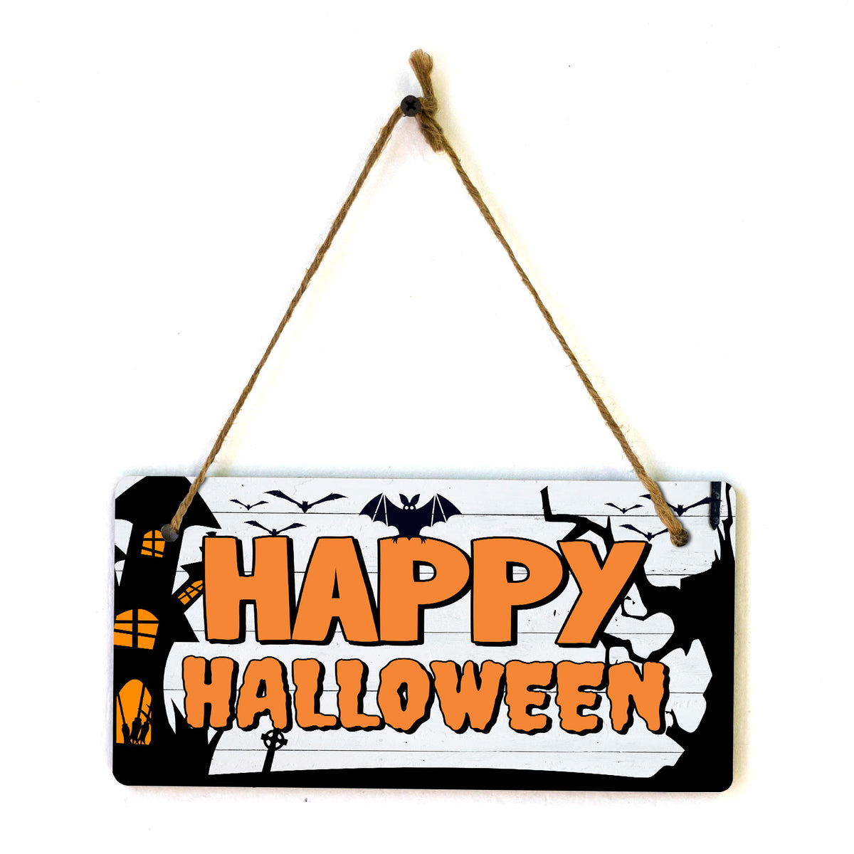 Happy Halloween 5x10 Hanging Plus Wall or Door Sign | Rustic Twined | Spooky Halloween Decoration