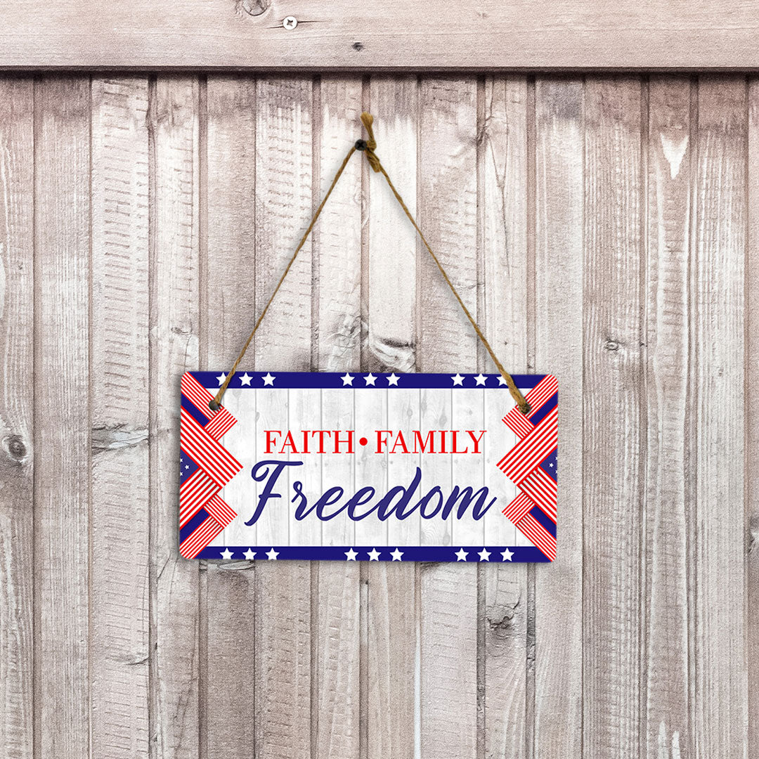 Faith Family Freedom 5x10 Hanging Plus Wall or Door Sign | USA Home Decor