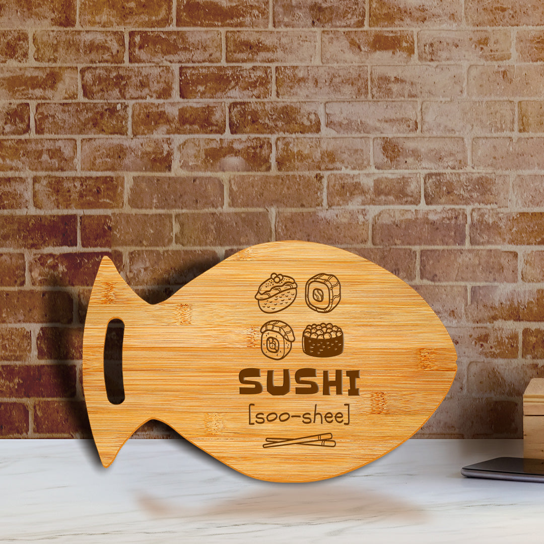 Sushi (Soo-Shee) 14 x 8.5" Fish Shape Cutting Board | Decorative Kitchen Accessory For Sushi Lovers