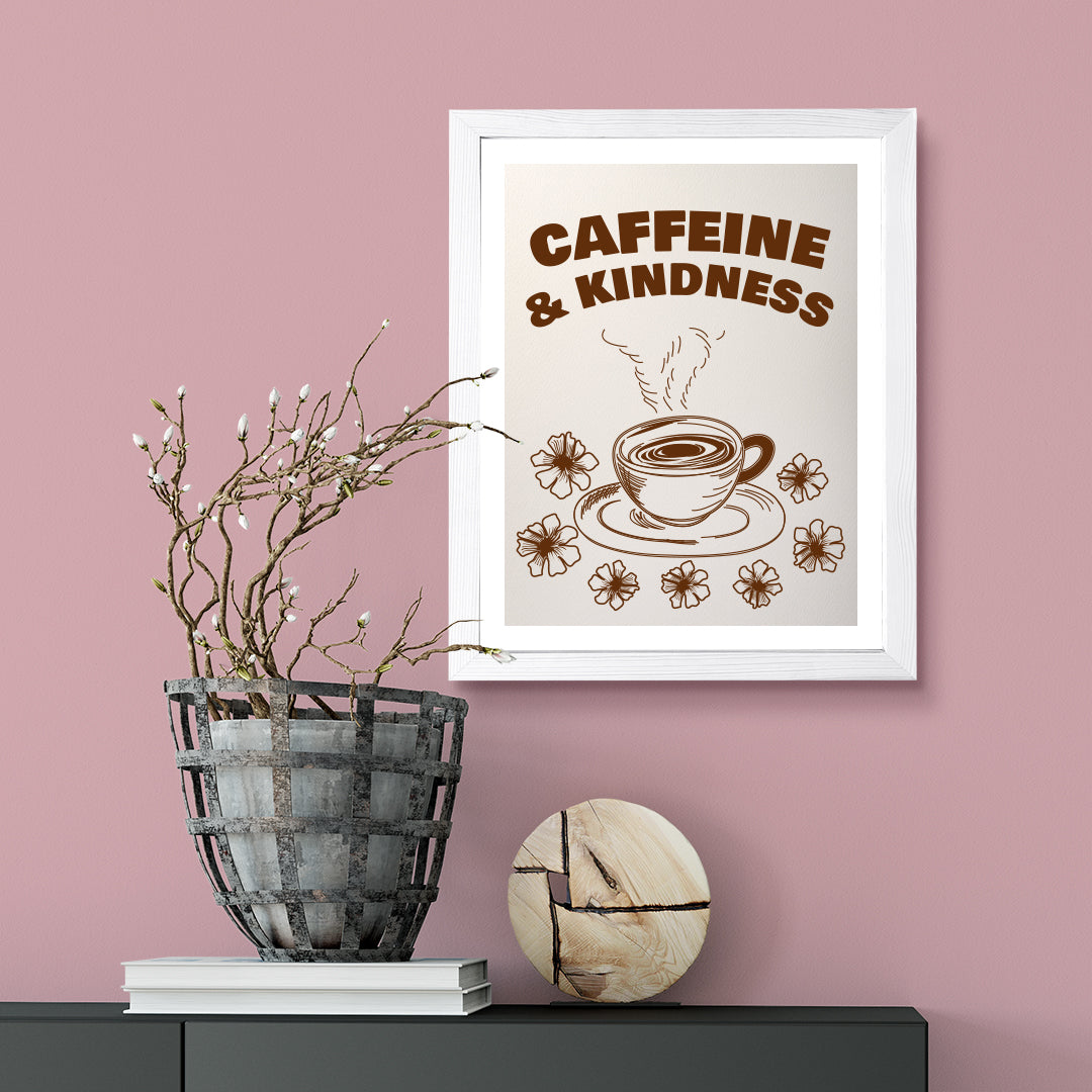 Designs ByLITA Caffeine & Kindness, Wall Print Art | Coffee Retro Kitchen Decoration