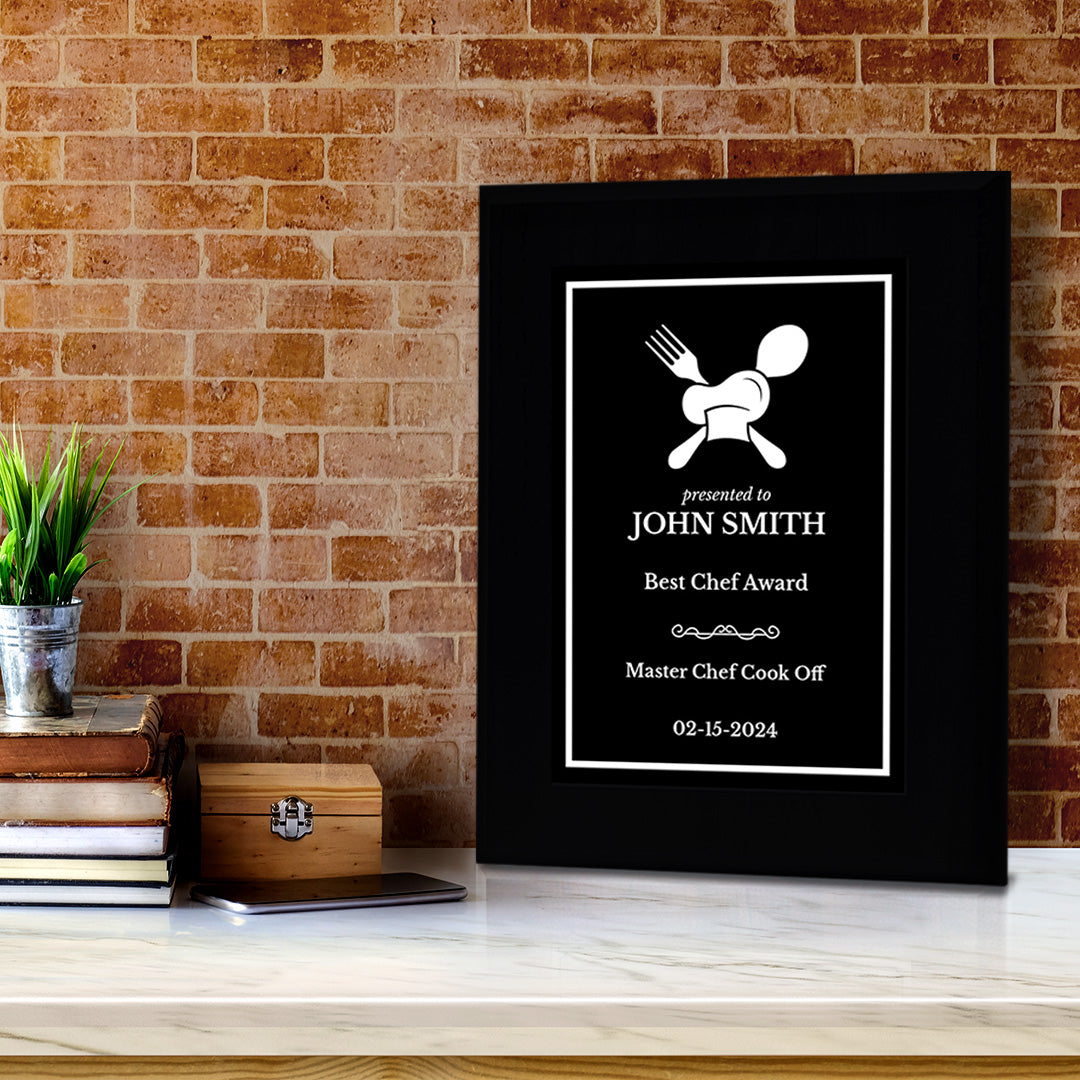 Cooking Competition and Chef Customizable Black Frame Award Plaque | Easel Mount Option | Recognition of Achievement and Service Personalizable Plaques