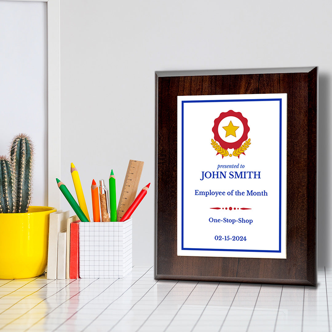 Employee Of The Month Customizable Award Plaque |Easel Mount Option | Recognition of Achievement and Service Personalizable Plaques