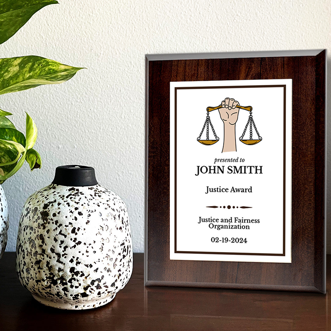 Legal and Justice Theme Custom Award Plaque |Easel Mount Option | Achievement and Service Personalizable Plaques