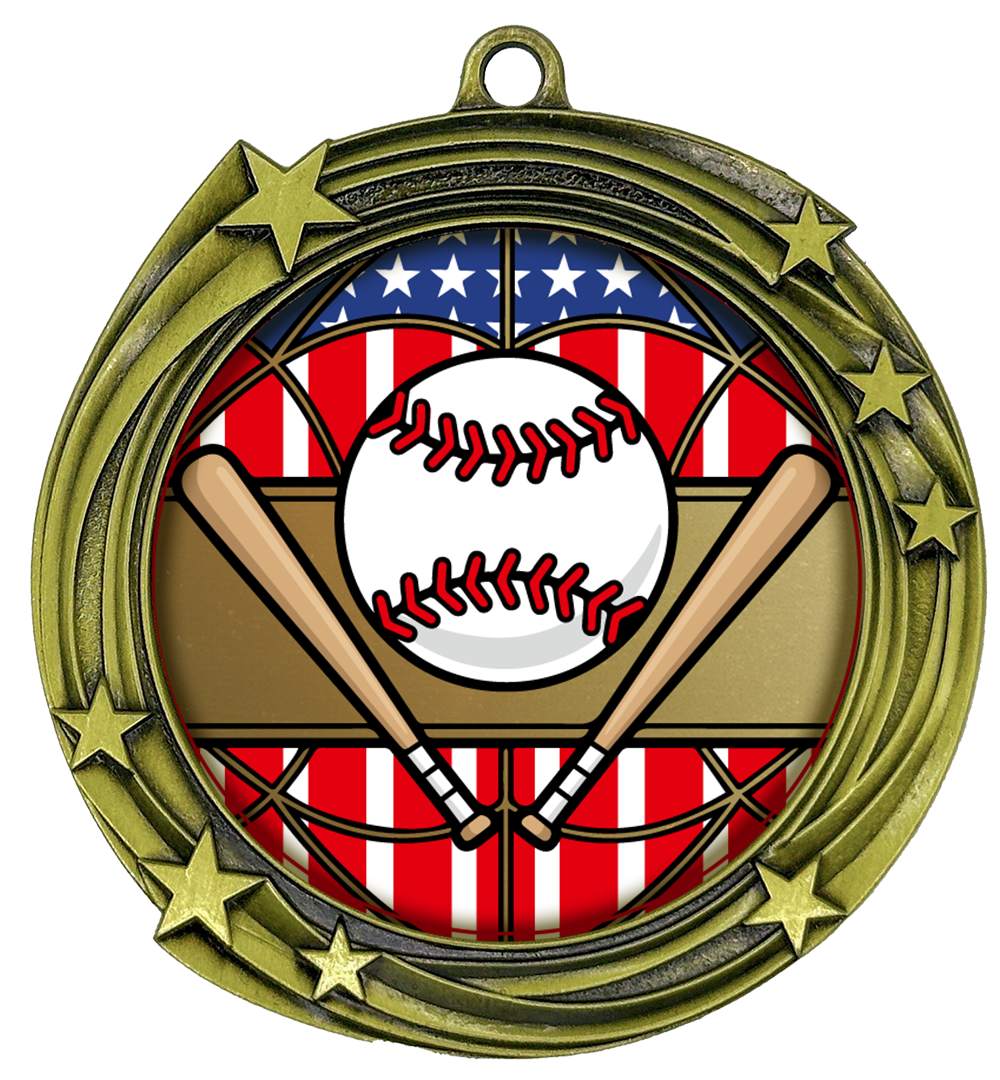 All Quality Baseball Softball Swirling Stars Design Medal - 1st, 2nd, 3rd Place