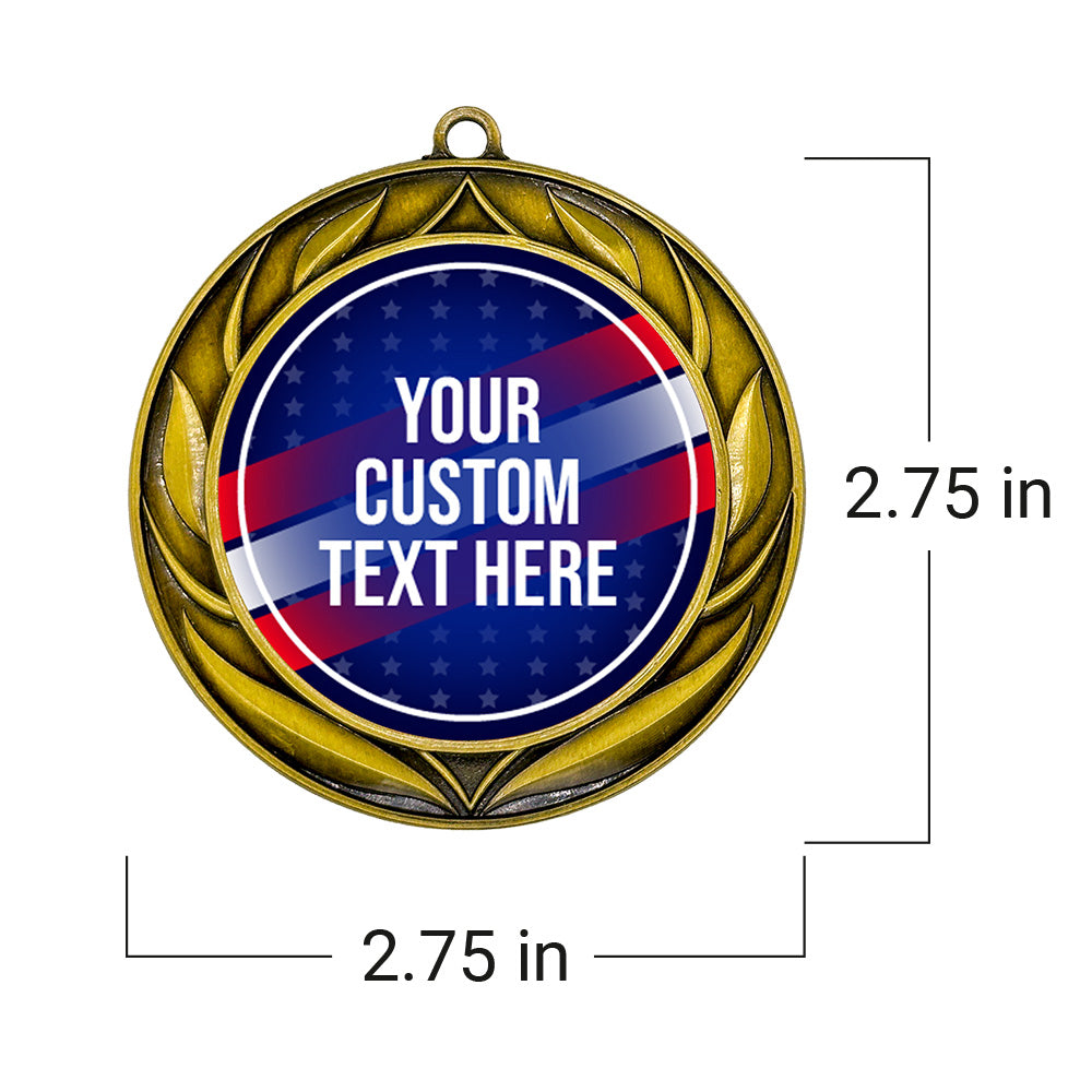 Patriot Custom Personalized Wreath Design Medal | Choice of Ribbon | USA Flag Personalized Award