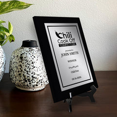 Chili Cook Off Competition Customizable Black Frame Award Plaque | Easel Mount Option | Achievement and Recognition Personalizable Plaques