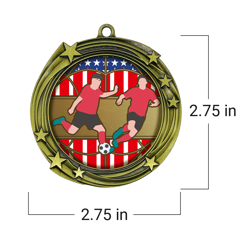 All Quality Soccer Swirling Stars Design Medal - 1st, 2nd, 3rd Place