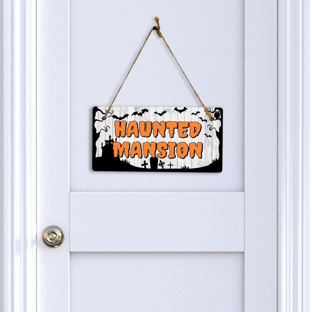 Haunted Mansion 5x10 Hanging Plus Wall or Door Sign | Rustic Twined | Spooky Halloween Decoration