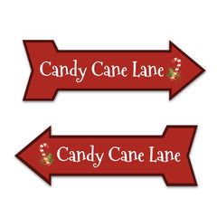 Arrow Shape Plus Candy Cane Lane 12x4" Wall or Door Sign | Christmas Holiday Decoration