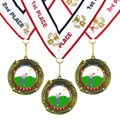 All Quality Golf Swirling Stars Design Medal - 1st, 2nd, 3rd Place