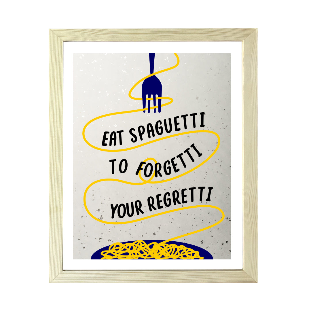 Designs ByLITA Eat Spaghetti To Forgetti Your Regretti, Wall Print Art | Retro Kitchen Decoration