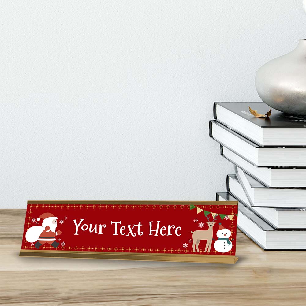 Customizable Christmas 2” x 8” Desk Sign | Holiday Indoor Decoration