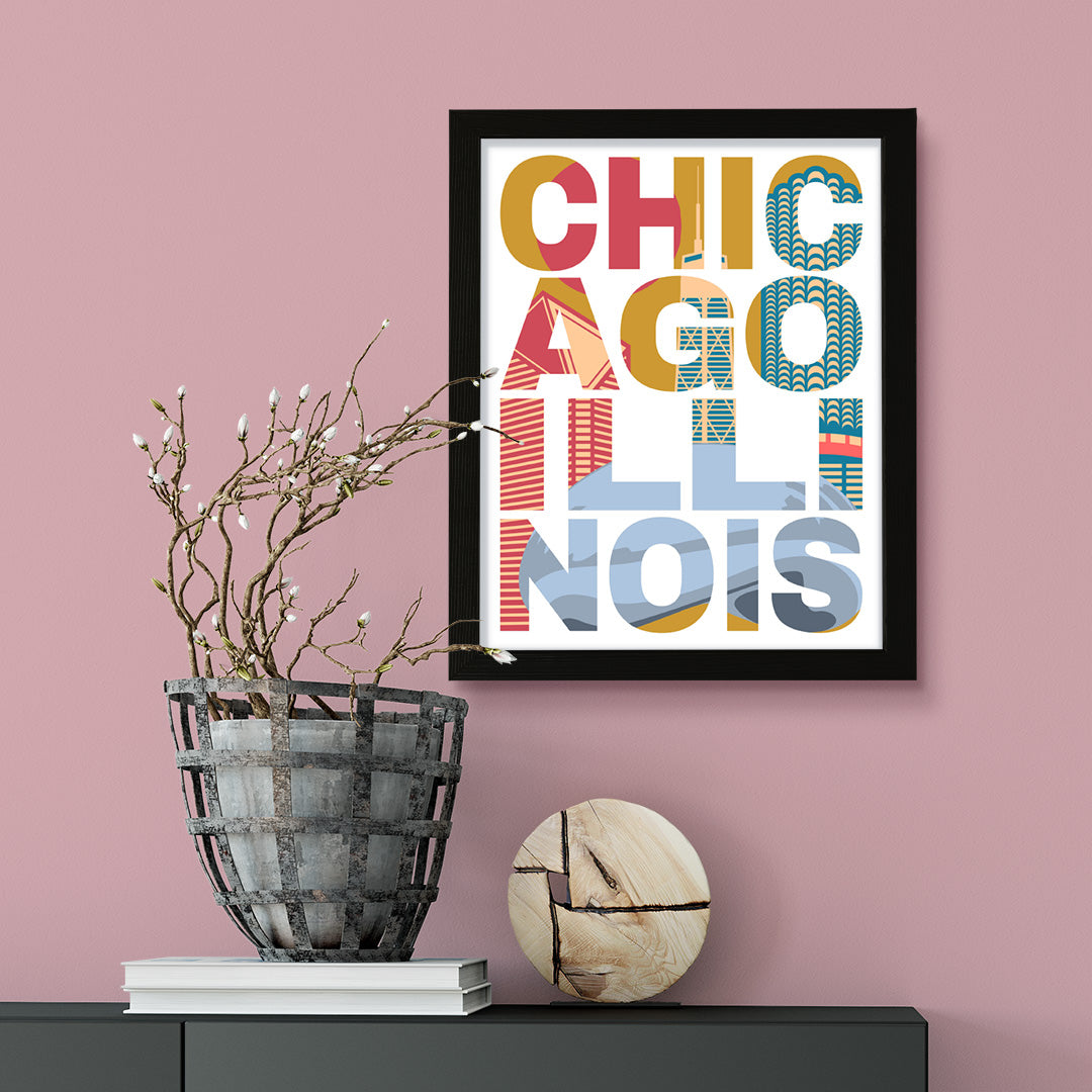 Designs ByLITA Chicago, Illinois Inspirational, Wall Print Art | American Cities Stylish Home Decoration (Unframed or Framed)