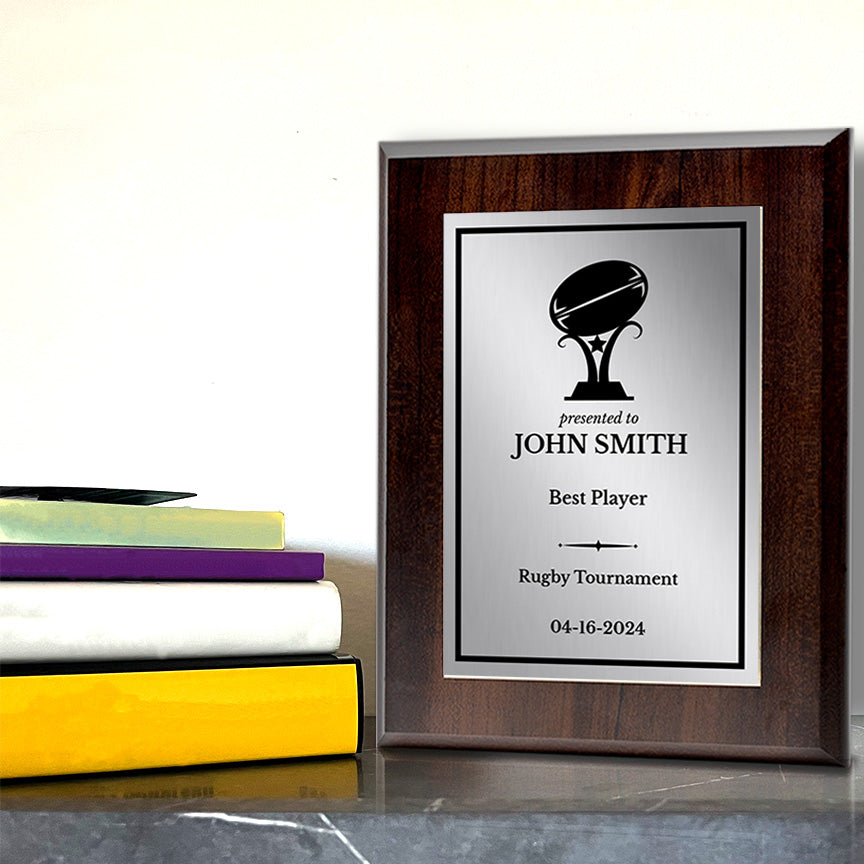 Rugby Customizable Wooden Award Plaque | Easel Mount Option | Achievement and Recognition Personalizable Plaques