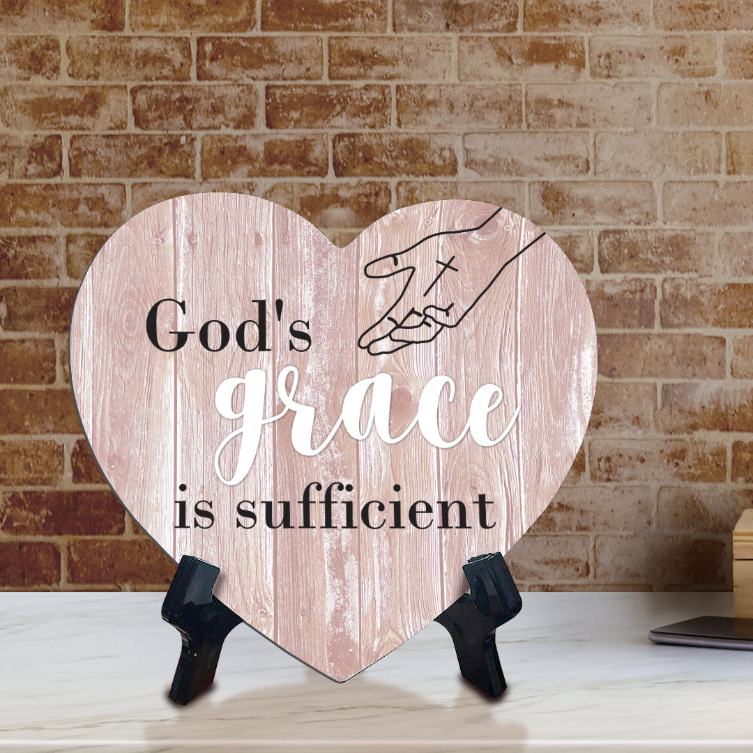 Sign ByLITA Heart God's grace is sufficient, Wood Color, Table Sign (6"x5")