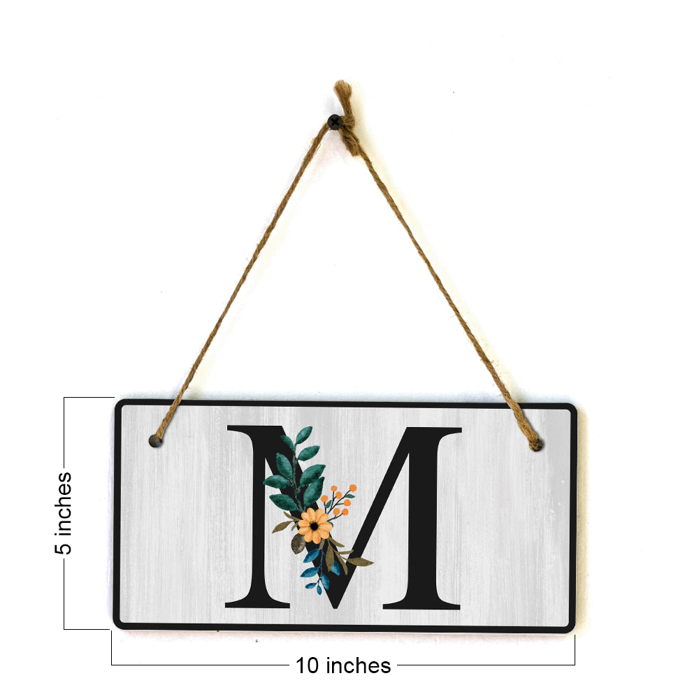 M Flower Decor 5x10 Hanging Wall or Door Sign | Alphabet Letter Room Decoration