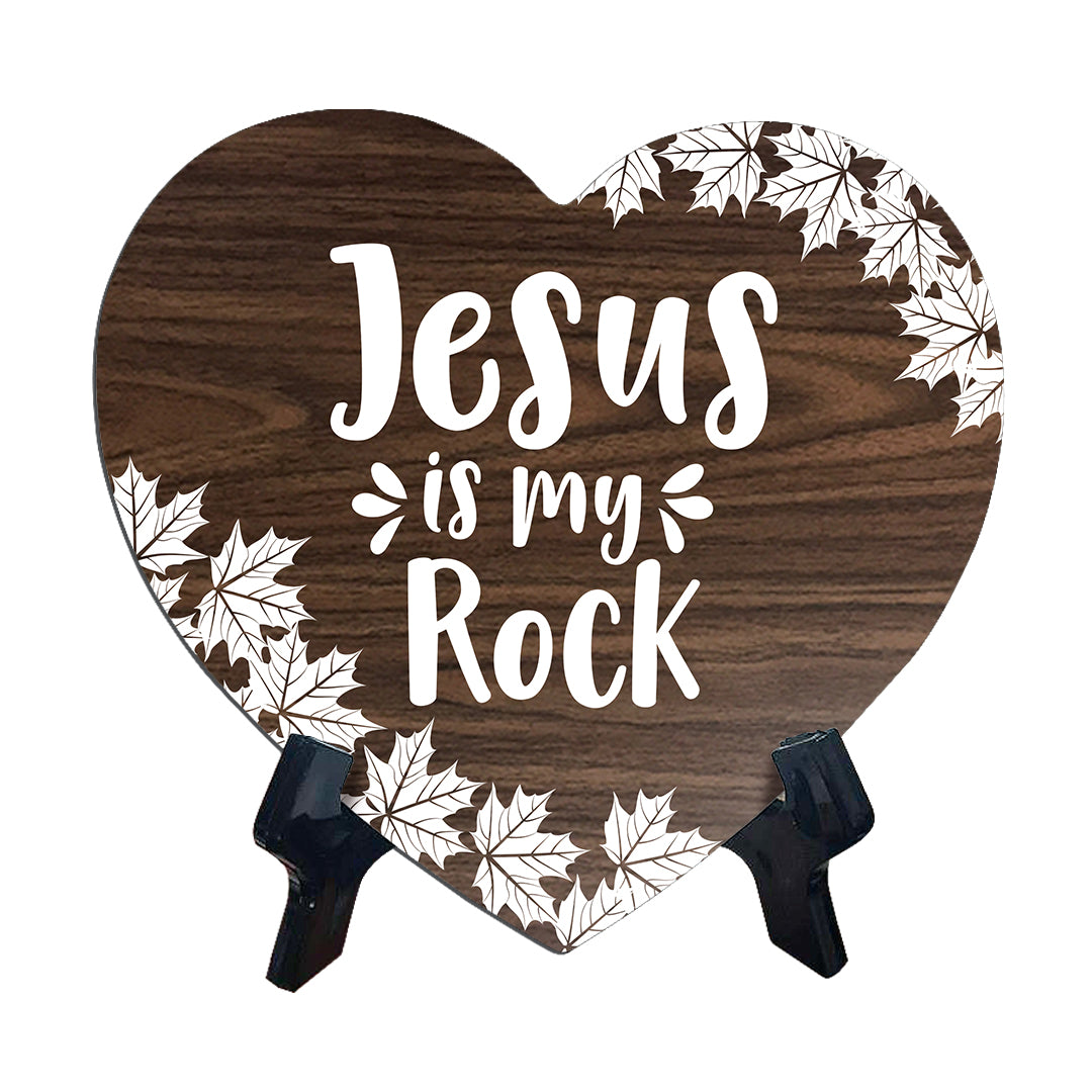 Jesus Is My Rock Heart Shape Table Sign (6 x 5.4") | God's Grace Home Decoration