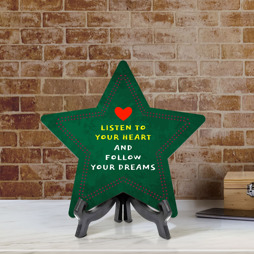 Sign ByLITA Listen to Your Heart and Follow Your Dreams Star Table Sign with Acrylic Stand (7.5x7.5“) Development | Kindergarten Classroom Essentials | Nurture Young Minds | Fun & Educational Supplies | Easy to Read | Includes Easel Stand