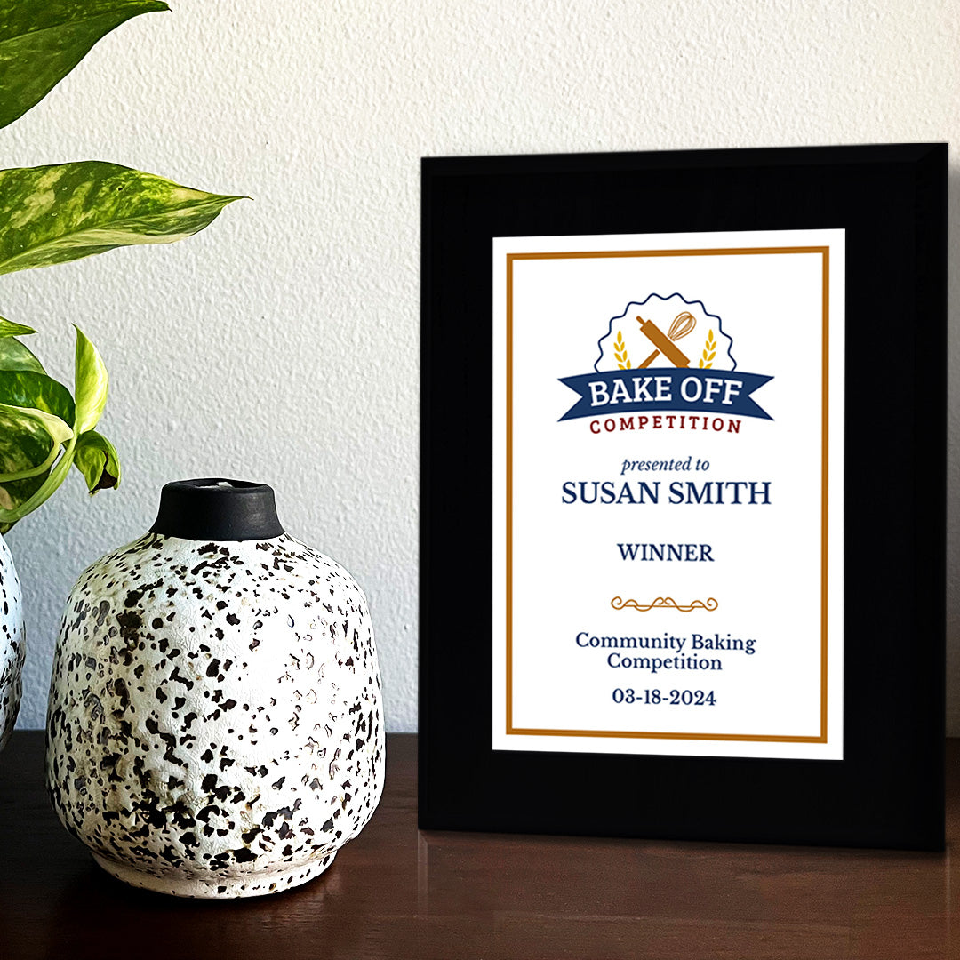 Bake Off Competition Customizable Black Frame Award Plaque | Easel Mount Option | Achievement and Recognition Personalizable Plaques