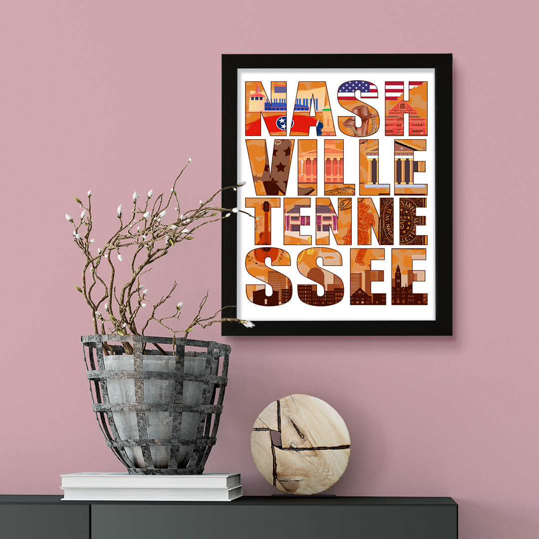 Designs ByLITA Nashville, Tennessee Inspirational, Wall Print Art | American Cities Stylish Home Decoration (Unframed or Framed)