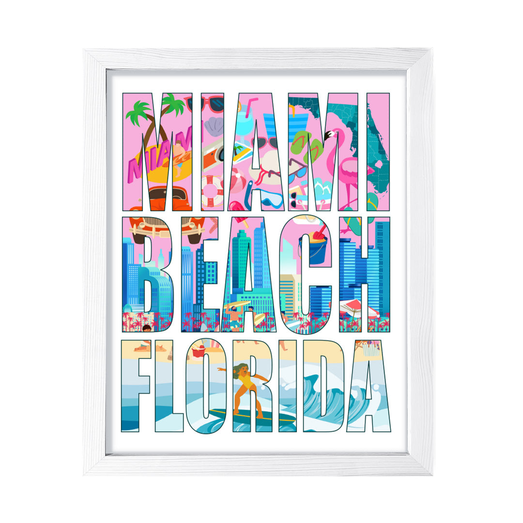 Designs ByLITA Miami Beach, Florida Inspirational, Wall Print Art | American Cities Stylish Home Decoration (Unframed or Framed)