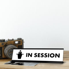 In Session BW, Black Frame,Desk Sign (2x8")