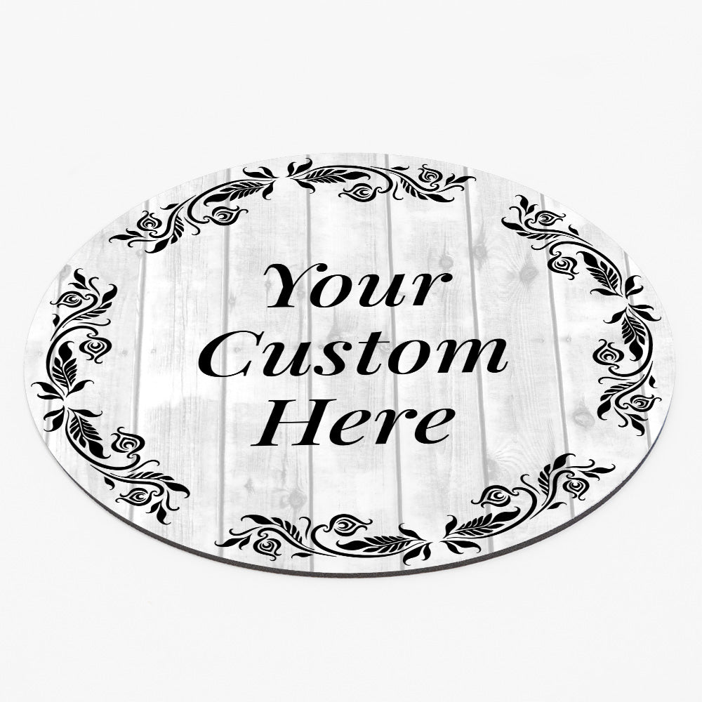 Customizable (8 x 8") Circle Mouse Pad - White Wood Design - Add Custom Message or Text - Personalize Now