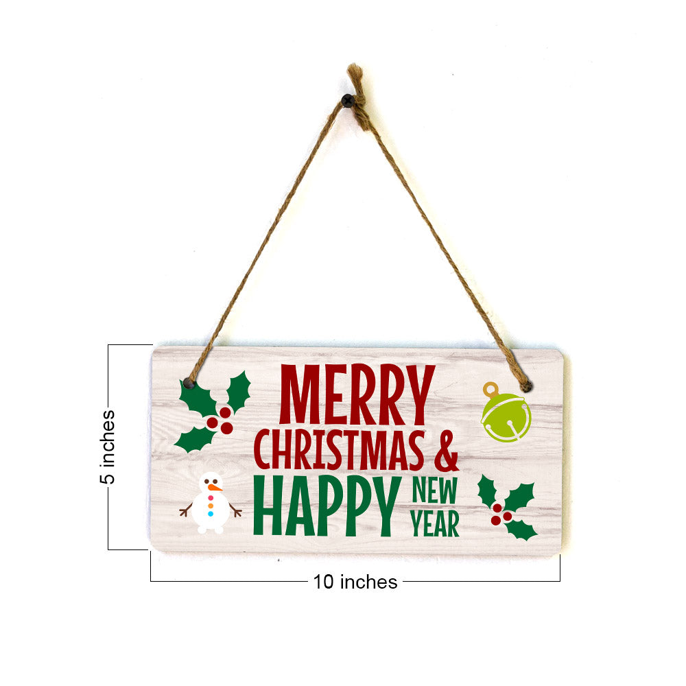 Merry Christmas & Happy New Year 5x10 Hanging Plus Wall or Door Sign | Christmas Home Decor