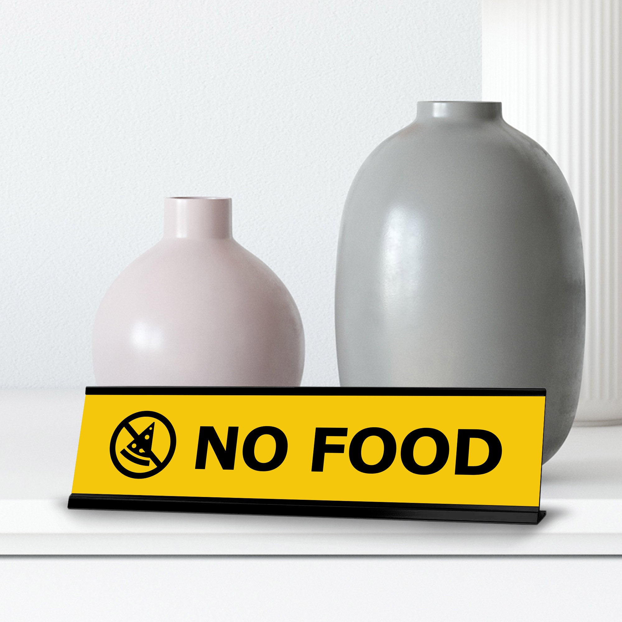 No Food, Yellow Black Frame, Desk Sign (2x8")