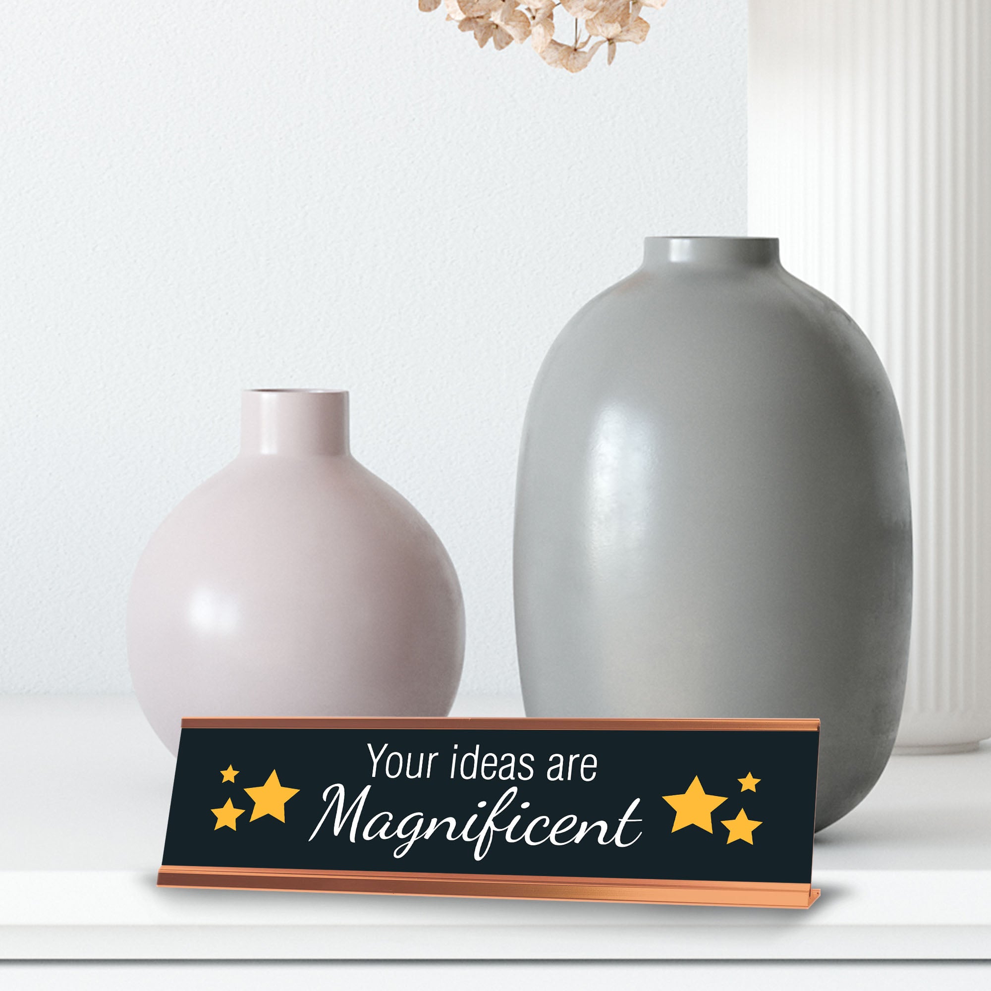 Your Ideas Are Magnificent, Stars Gold Frame, Desk Sign (2x8")