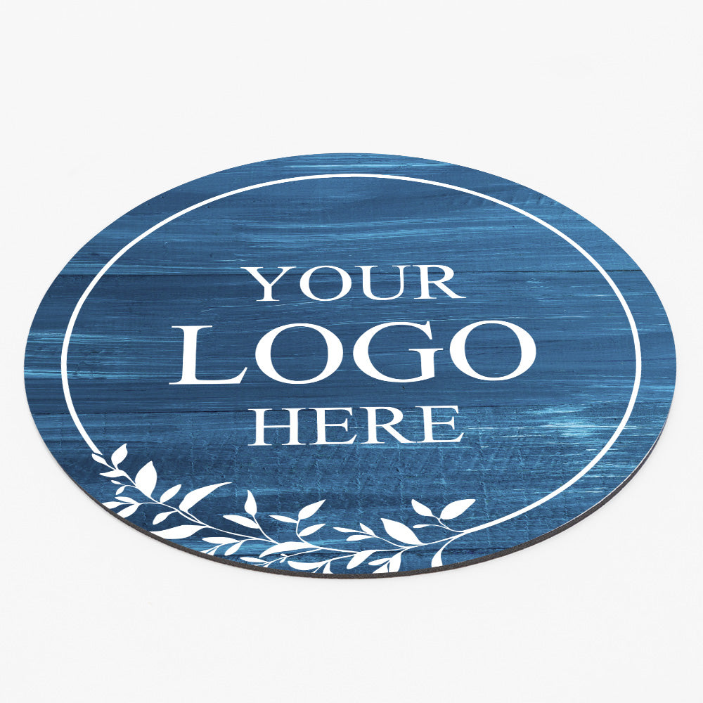 Customizable (8 x 8") Circle Mouse Pad - Dark Blue Wood Logo Design - Add Custom Logo, Message, or Text