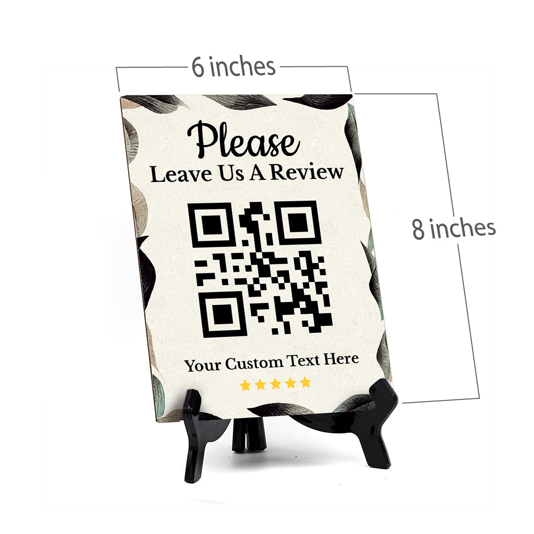 Customizable Please Leave Us a Review QR Code Table Sign (6x8") | Personalized QR Code Sign | Elegant Sign for Businesses With Acrylic Stand