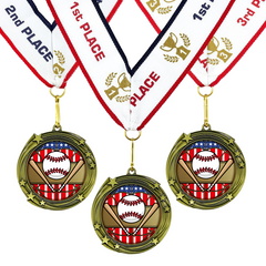 All Quality Baseball Softball Swirling Stars Design Medal - 1st, 2nd, 3rd Place