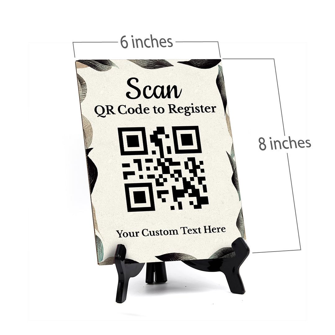 Customizable Scan QR Code to Register Table Sign (6x8") | Personalized QR Code Sign | Elegant & Stylish Sign for Businesses With Acrylic Stand