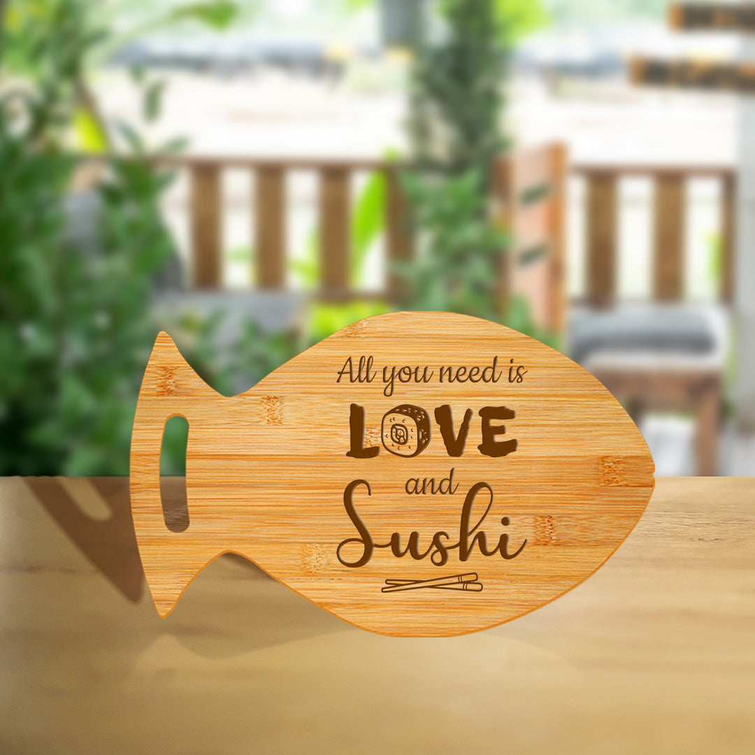 All You Need Is Love And Sushi 14 x 8.5" Fish Shape Cutting Board | Decorative Kitchen Accessory For Sushi Lovers