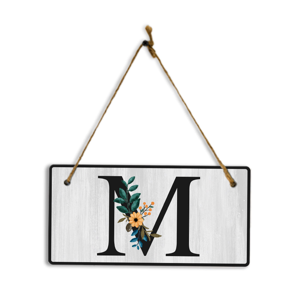 M Flower Decor 5x10 Hanging Wall or Door Sign | Alphabet Letter Room Decoration