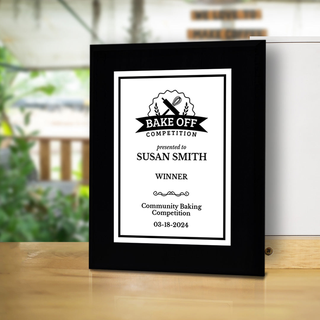 Bake Off Competition Customizable Black Frame Award Plaque | Easel Mount Option | Achievement and Recognition Personalizable Plaques