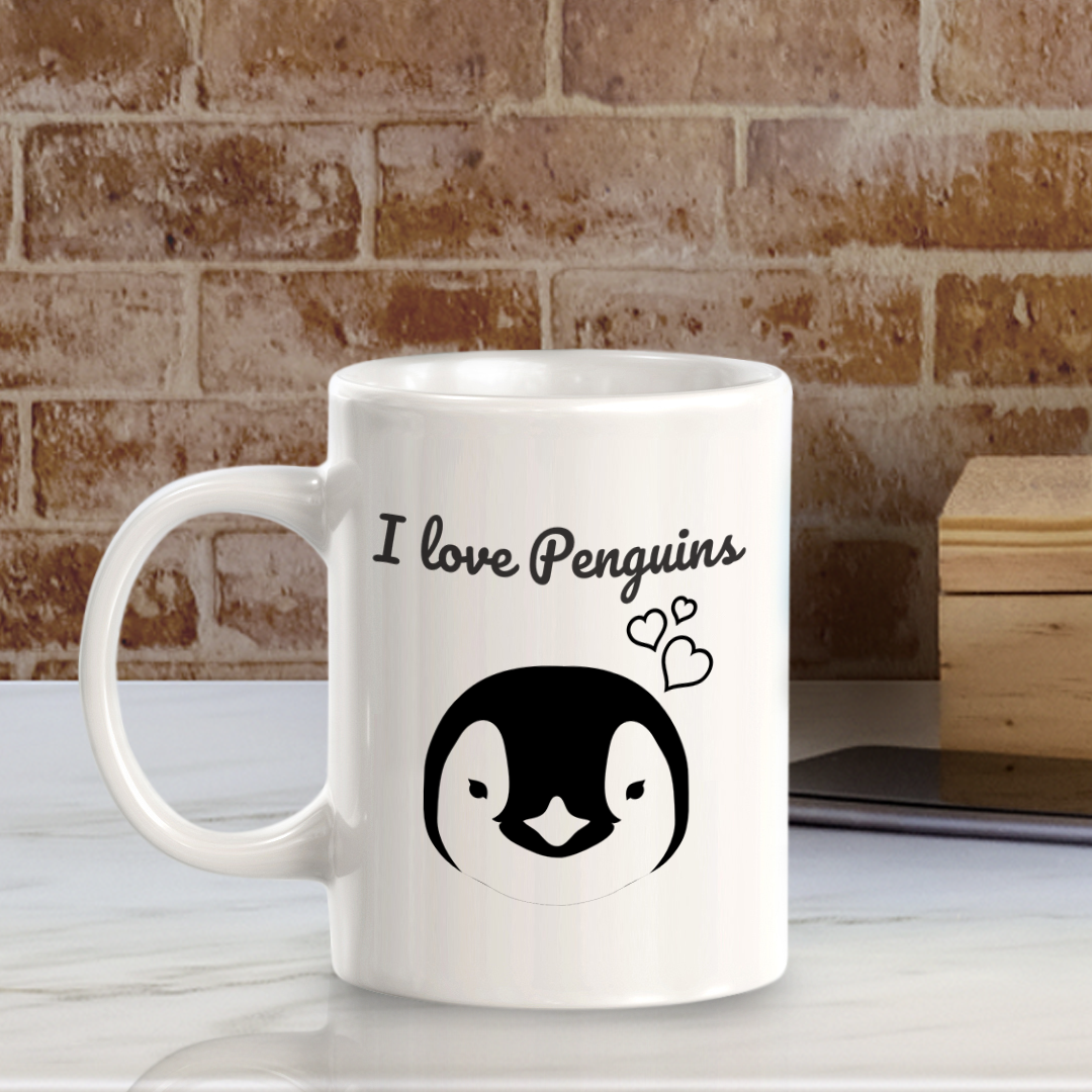 I love Penguins 11oz Plastic or Ceramic Coffee Mug | Funny Animal Mugs