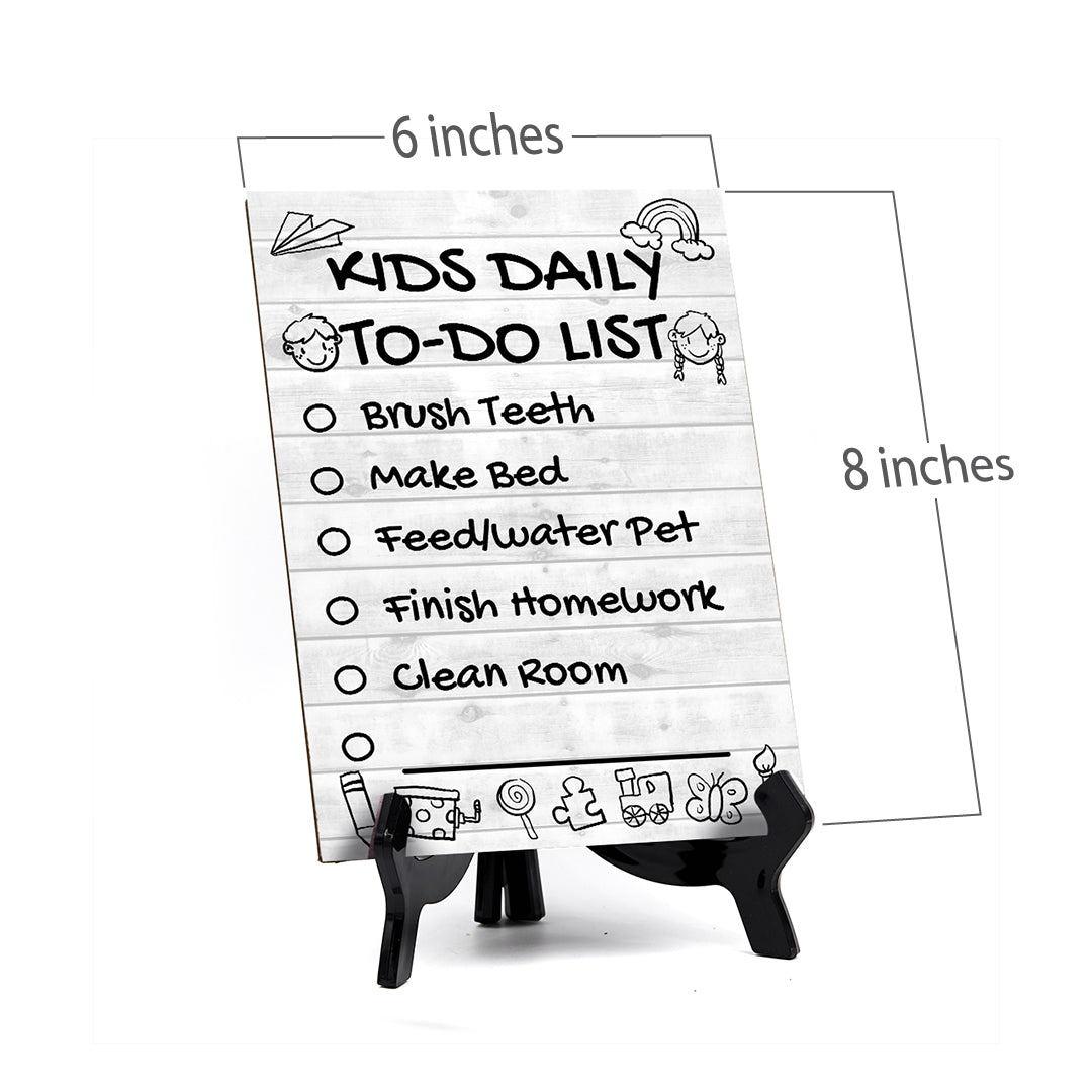 Kids Daily to Do List Checklist Wipe Dry Table Sign (6x8) Office And Home Reminders | Personal Schedule | No Pen Included