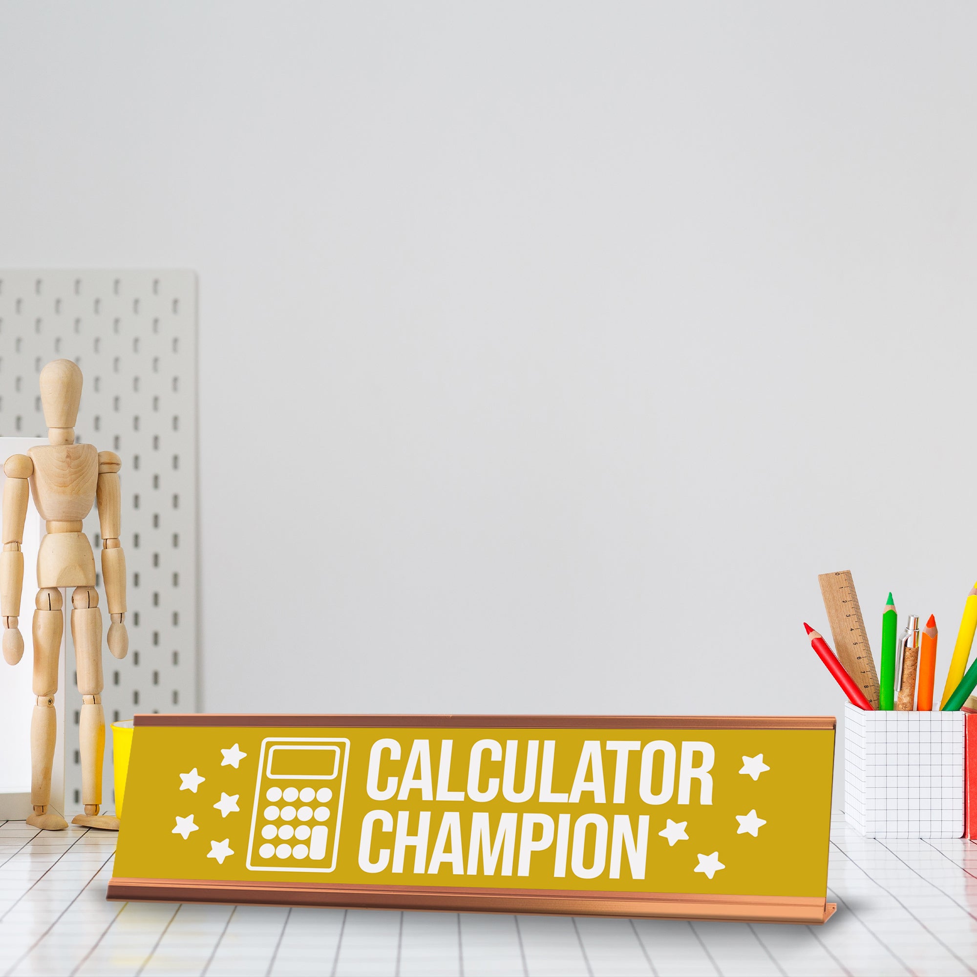 Signs ByLITA Calculator Champion, Gold Frame Desk Sign (2x8)